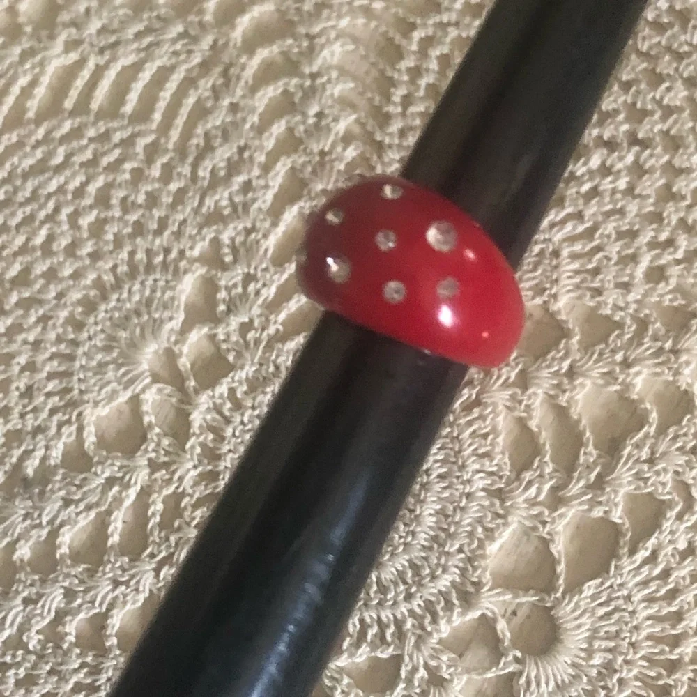 Vintage RED Lucite Rhinestone Bubble Ring